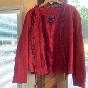 Orange red fringe leather western jacket